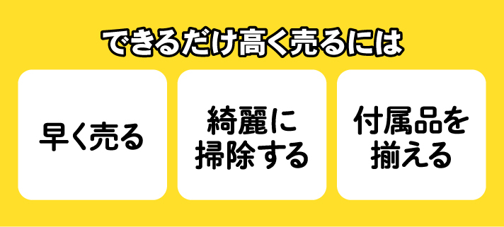 できるだけ高く売るには「早く売る」「綺麗に掃除する」「付属品を揃える」
