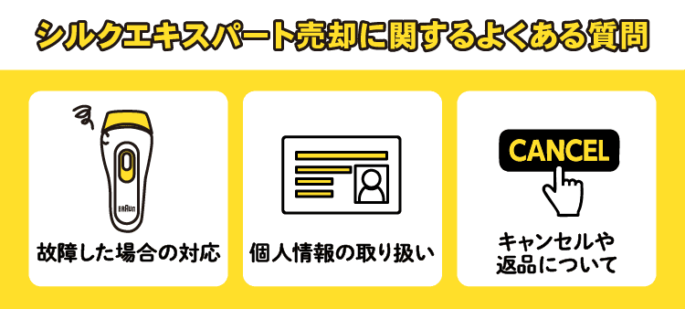 シルクエキスパート売却に関するよくある質問：故障した場合の対応/個人情報の取り扱い/キャンセルや返品について
