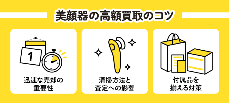 美顔器の高額買取のコツ：迅速な売却の重要性/清掃方法と査定への影響/付属品を揃える対策