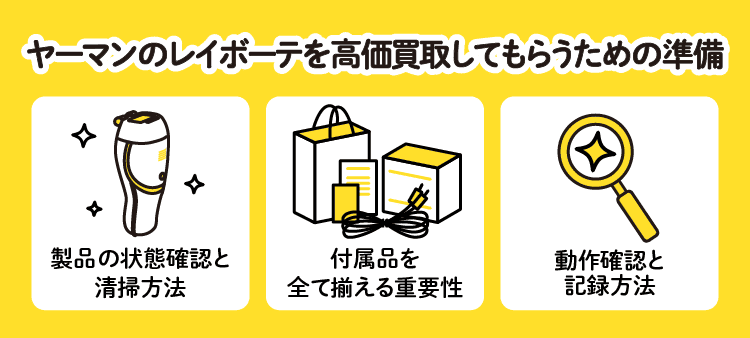 ヤーマンのレイボーテを高価買取してもらうための準備：製品の状態確認と清掃方法/付属品を全て揃える重要性/動作確認と記録方法