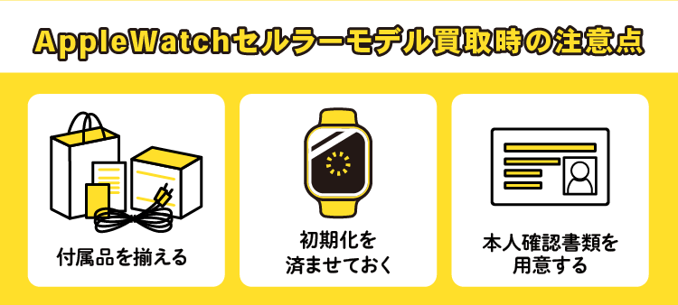 AppleWatchセルラーモデル買取時の注意点：付属品を揃える/初期化を済ませておく/本人確認書類を用意する