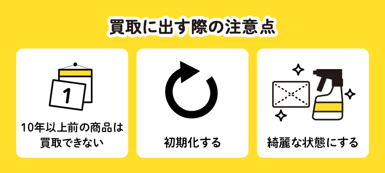 買取に出す際の注意点：10年以上前の商品は買取できない/初期化する/綺麗な状態にする