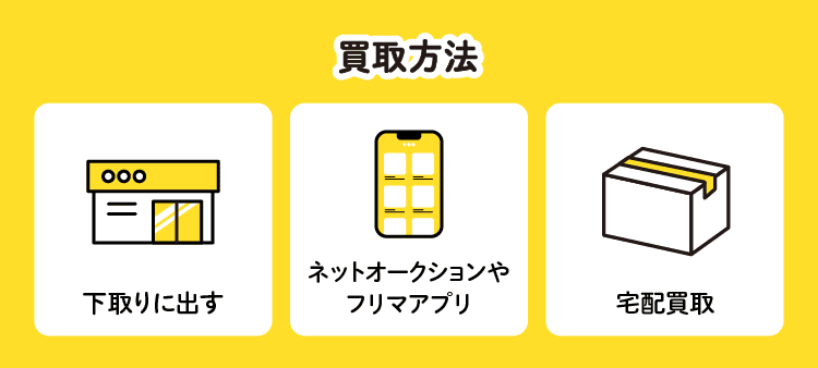 買取方法：下取りに出す/ネットオークションやフリマアプリ/宅配買取