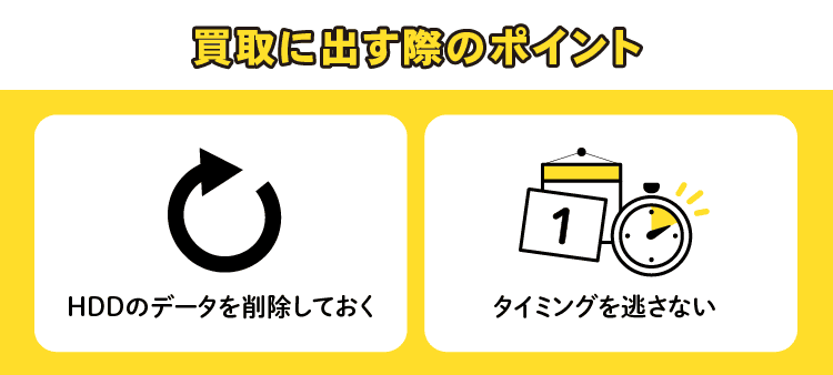 買取に出す際のポイント:HDDのデータを削除しておく/タイミングを逃さない