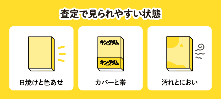 査定で見られやすい状態：日焼けと色あせ/カバーと帯/汚れとにおい